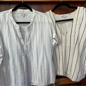 🤍 Lot of 2 Madewell Cotton Gauze Popover Shirts L Large 🤍